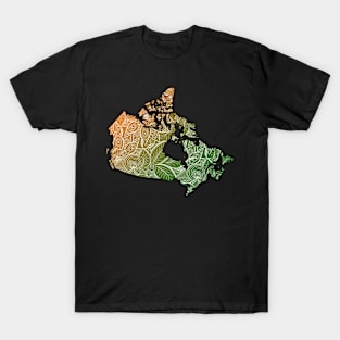 Colorful mandala art map of Canada with text in green and orange T-Shirt